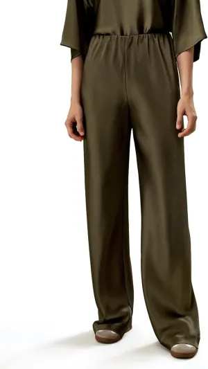 LilySilk Double-Faced Silk Charmeuse Pants for Women Dressy Oversized Wide Leg Full Length Draped Silk Trousers