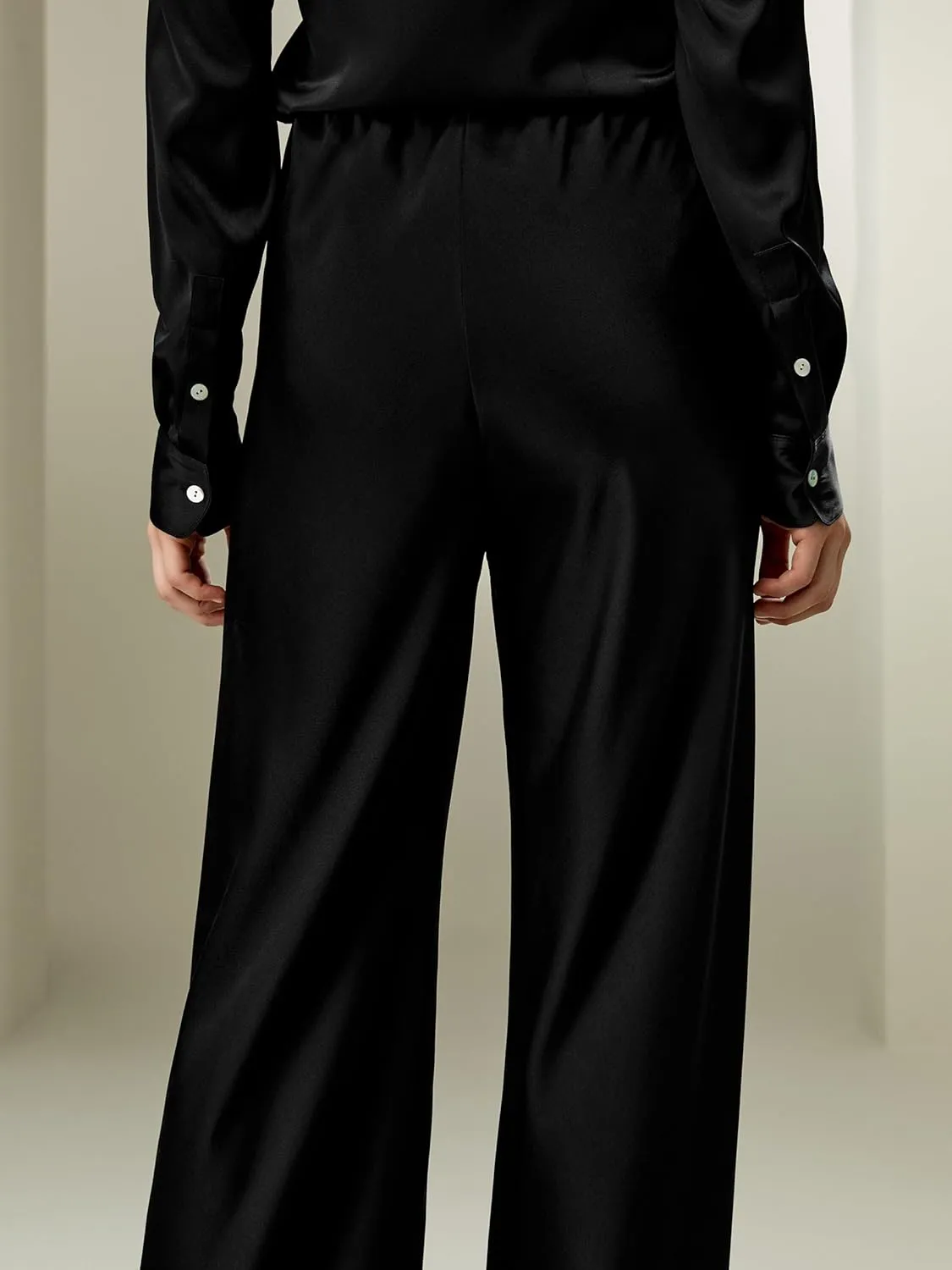 LilySilk Double-Faced Silk Charmeuse Pants for Women Dressy Oversized Wide Leg Full Length Draped Silk Trousers