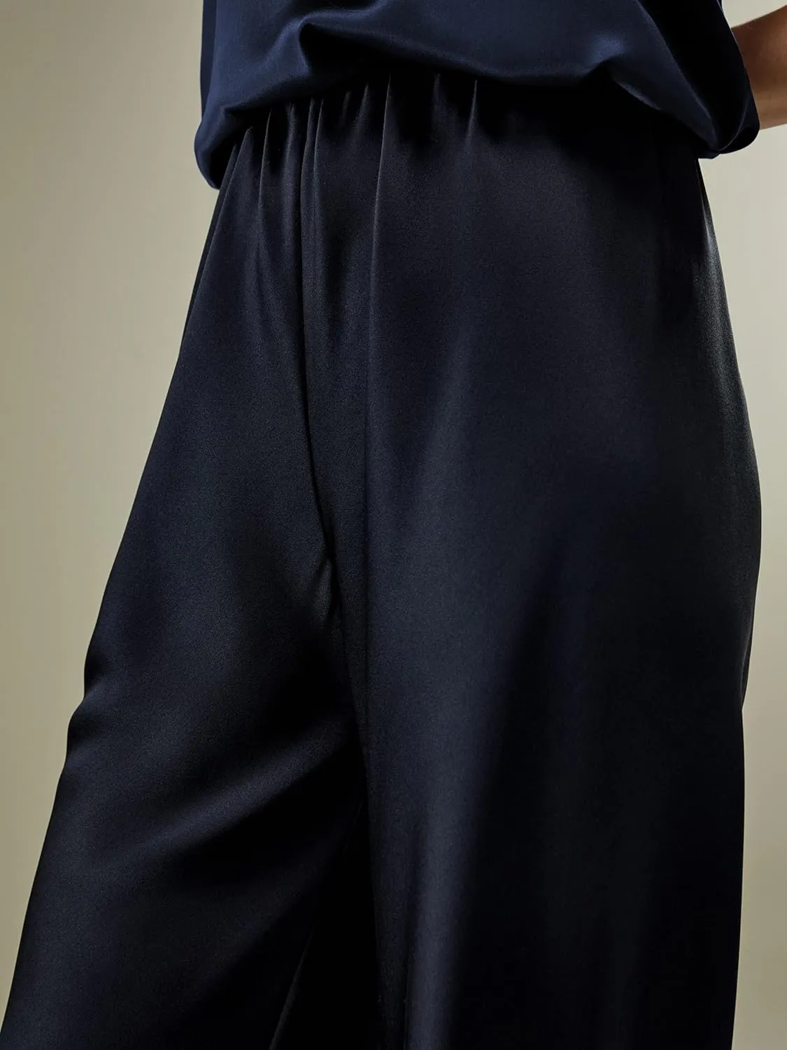 LilySilk Double-Faced Silk Charmeuse Pants for Women Dressy Oversized Wide Leg Full Length Draped Silk Trousers