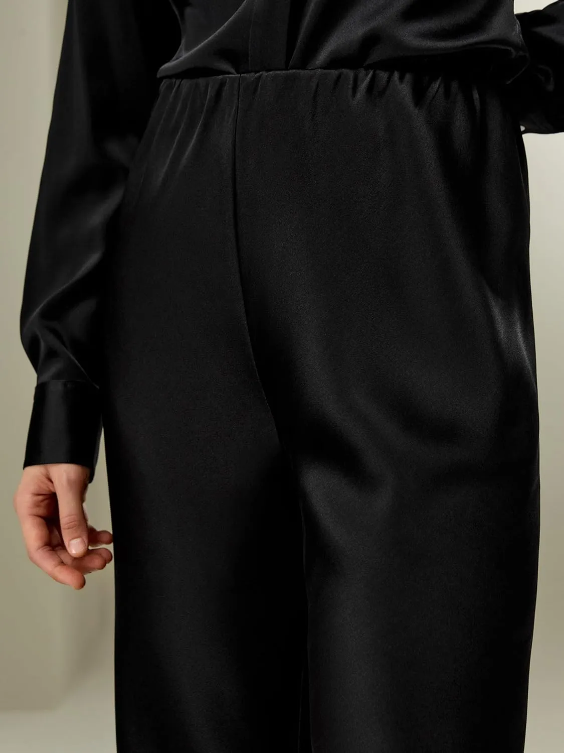 LilySilk Double-Faced Silk Charmeuse Pants for Women Dressy Oversized Wide Leg Full Length Draped Silk Trousers