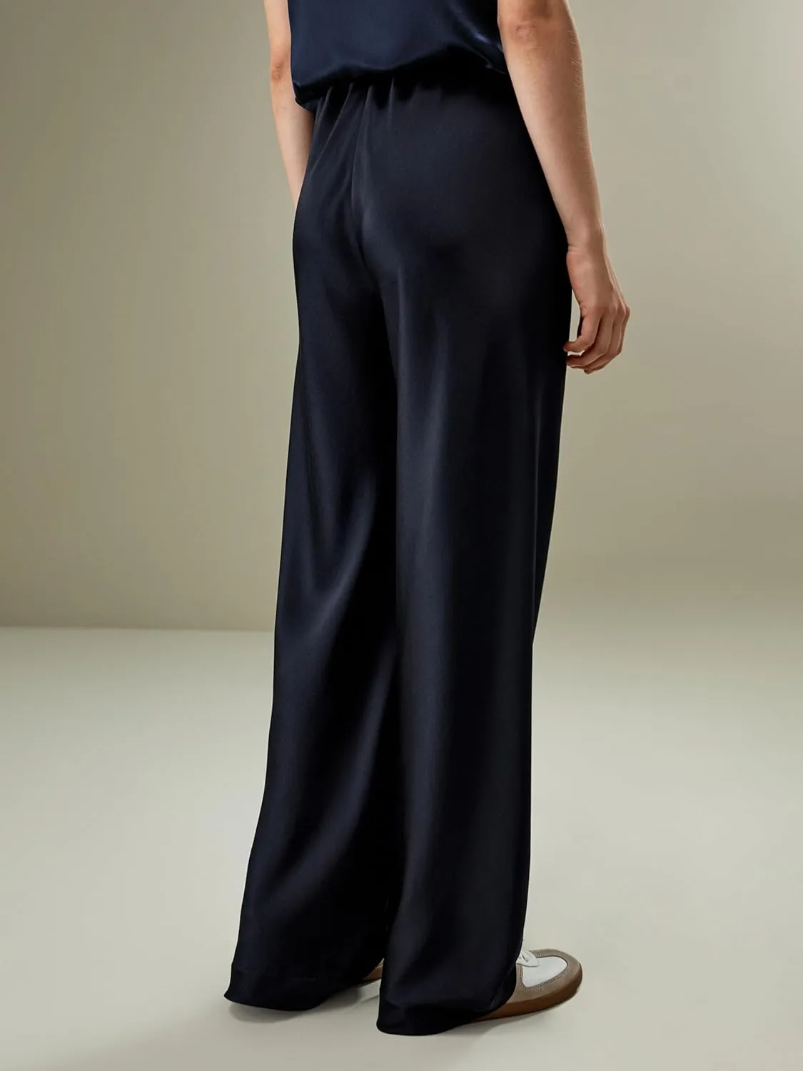 LilySilk Double-Faced Silk Charmeuse Pants for Women Dressy Oversized Wide Leg Full Length Draped Silk Trousers