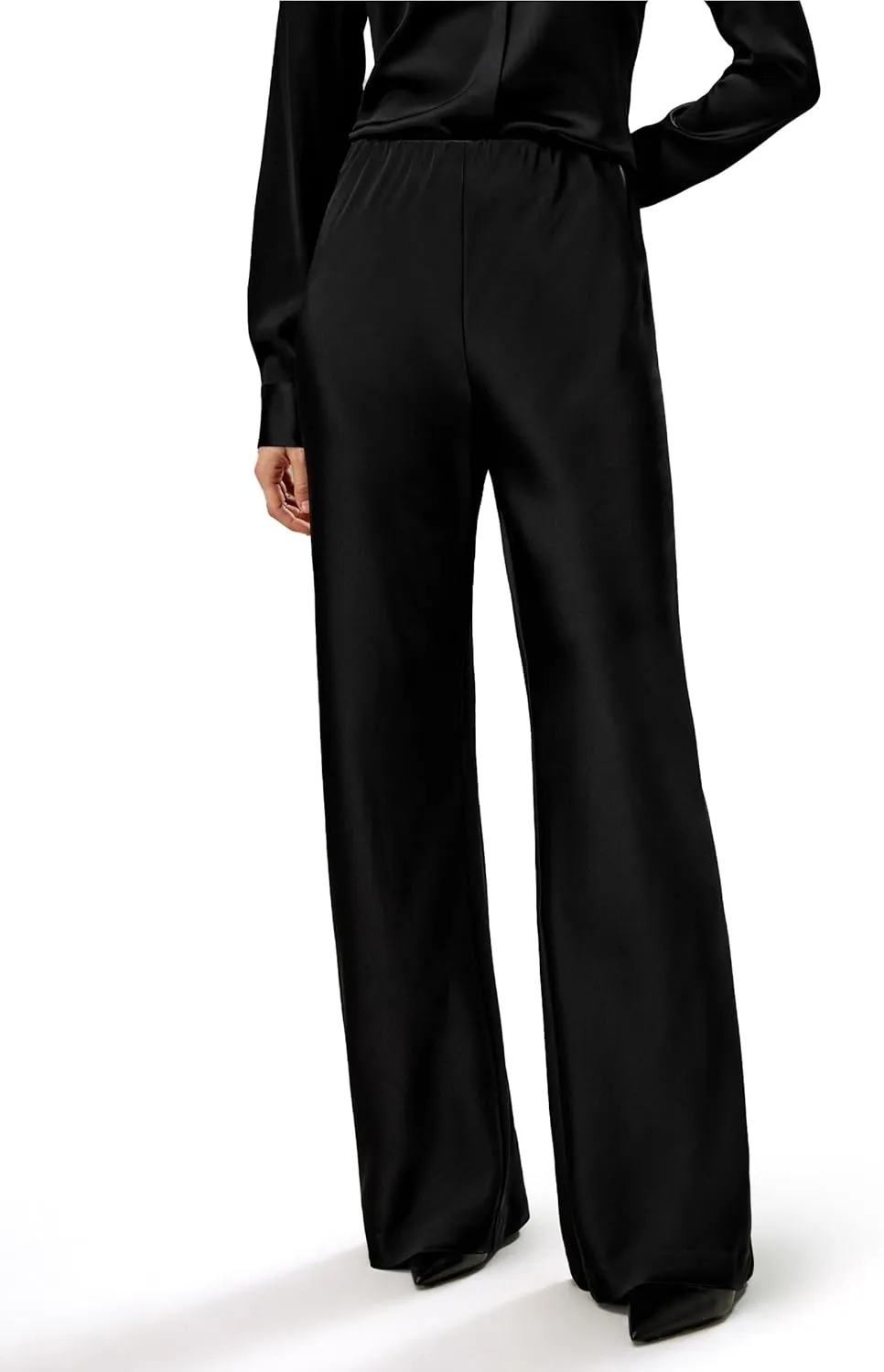 LilySilk Double-Faced Silk Charmeuse Pants for Women Dressy Oversized Wide Leg Full Length Draped Silk Trousers