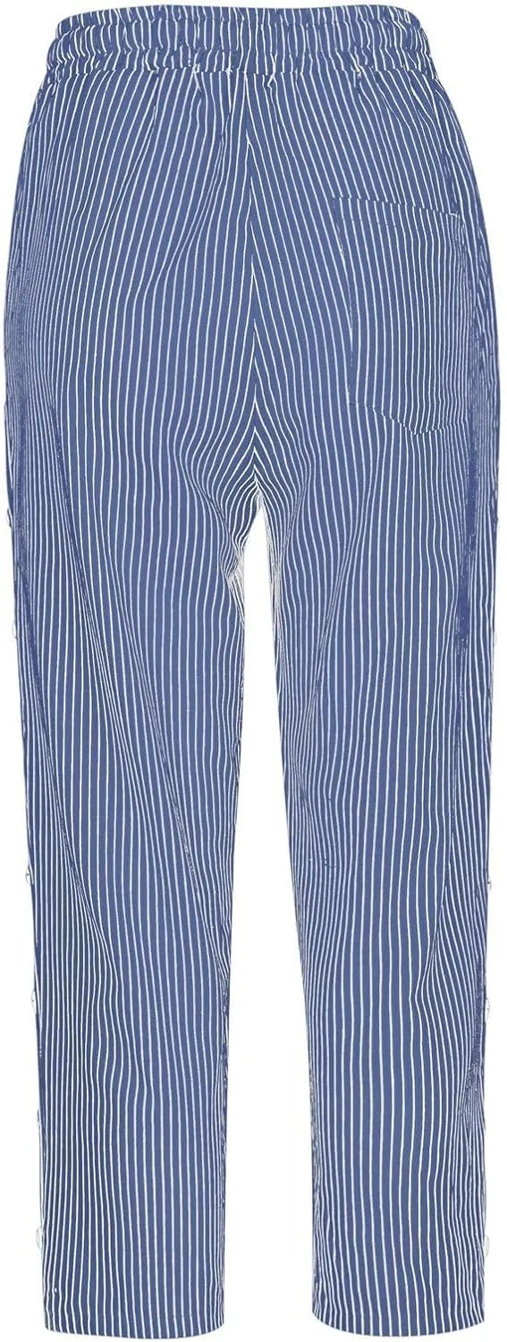 Linen Capri Pants for Women Casual Summer Lightweight Capris High Waist Drawstring Cropped Pants Side Button Trousers