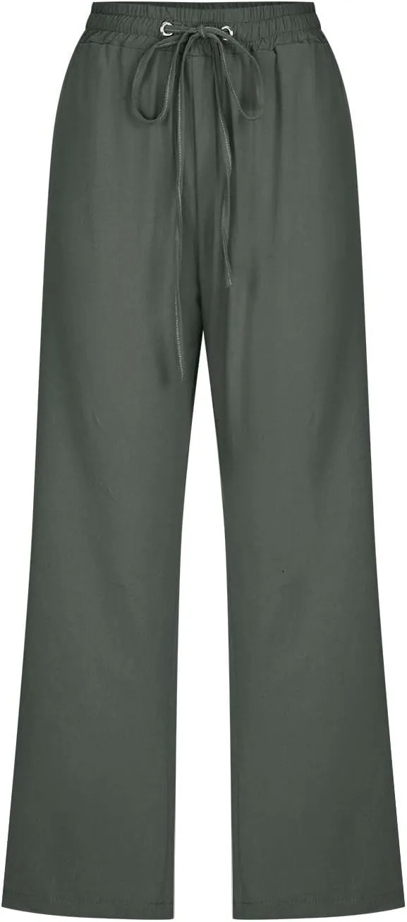 Linen Pants for Women 2025 Summer Capri Pant Trendy Drawstring Elastic Waist Cropped Trouser Comy Cotton Pants