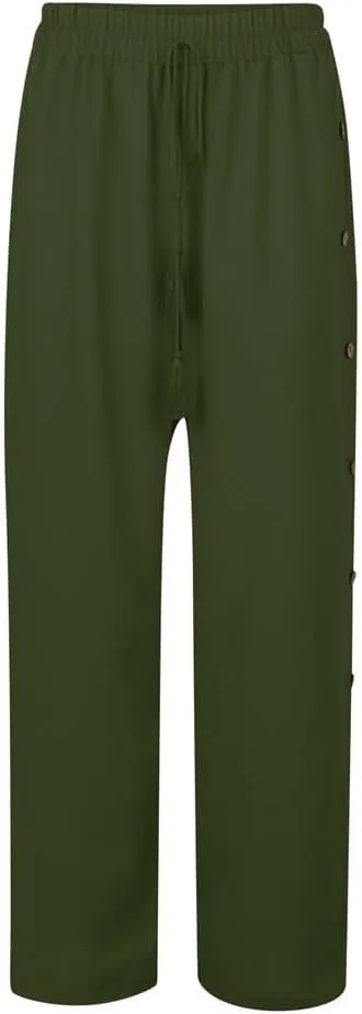 Linen Pants for Women Summer Trendy High Side Split Snap Button Pants Womens Wide Leg Beach Pants S-3XL