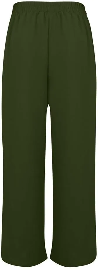 Linen Pants for Women Summer Trendy High Side Split Snap Button Pants Womens Wide Leg Beach Pants S-3XL