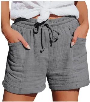 Linen Shorts for Women 2024 Summer Casual Comfy Shorts Drawstring Elastic Waist Lightweight Bermuda Shorts with Pockets