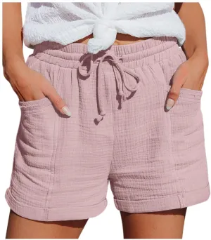 Linen Shorts for Women 2024 Summer Casual Comfy Shorts Drawstring Elastic Waist Lightweight Bermuda Shorts with Pockets
