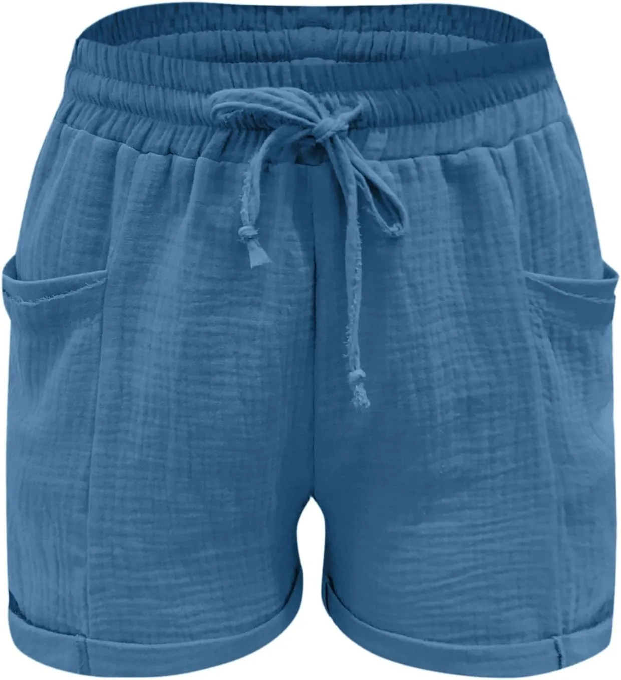 Linen Shorts for Women 2024 Summer Casual Comfy Shorts Drawstring Elastic Waist Lightweight Bermuda Shorts with Pockets