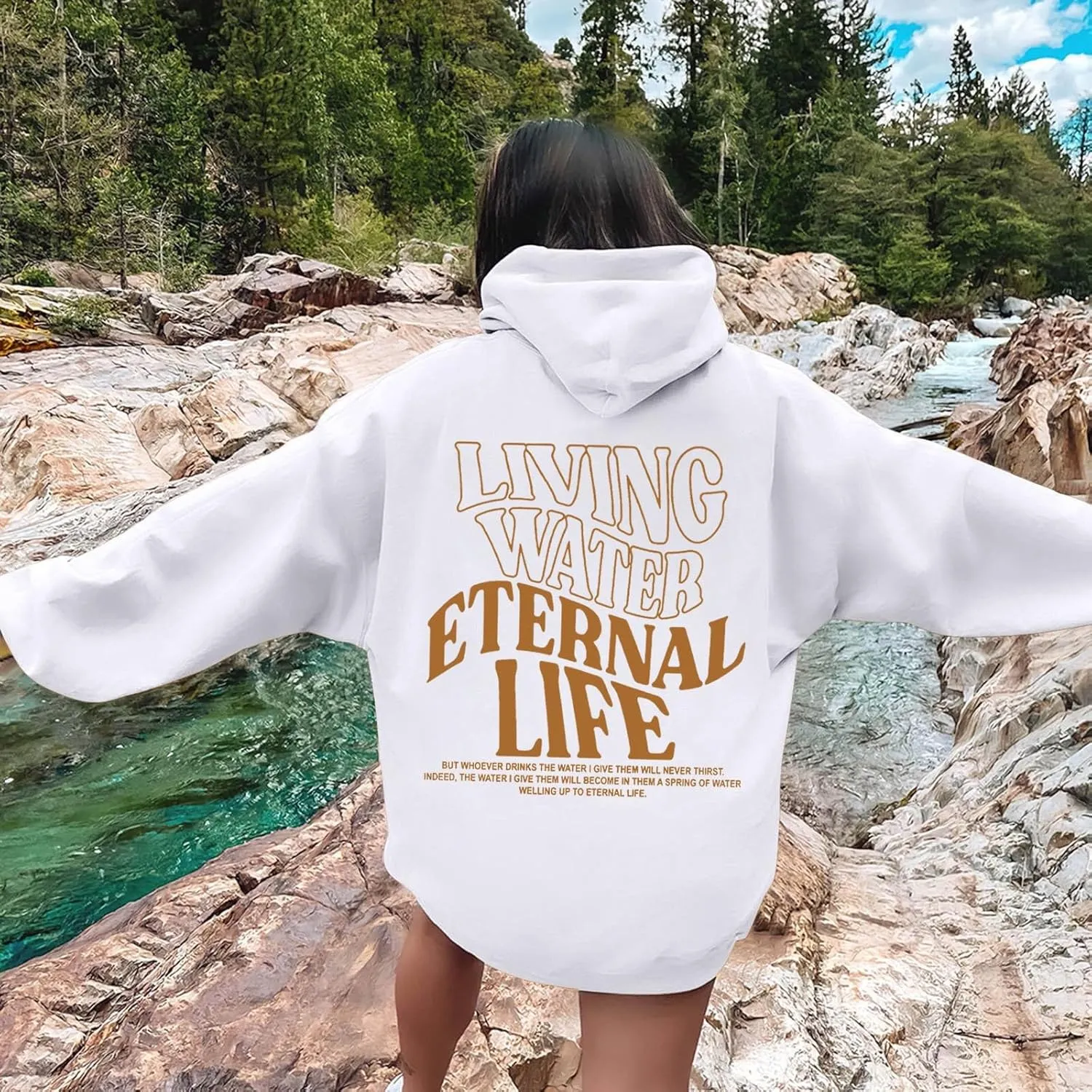 Living Water Eternal Life Graphic Christian Womens Hoodies Oversized Long Sleeve Jesus Faith Y2K Girls Sweatshirts Pullover