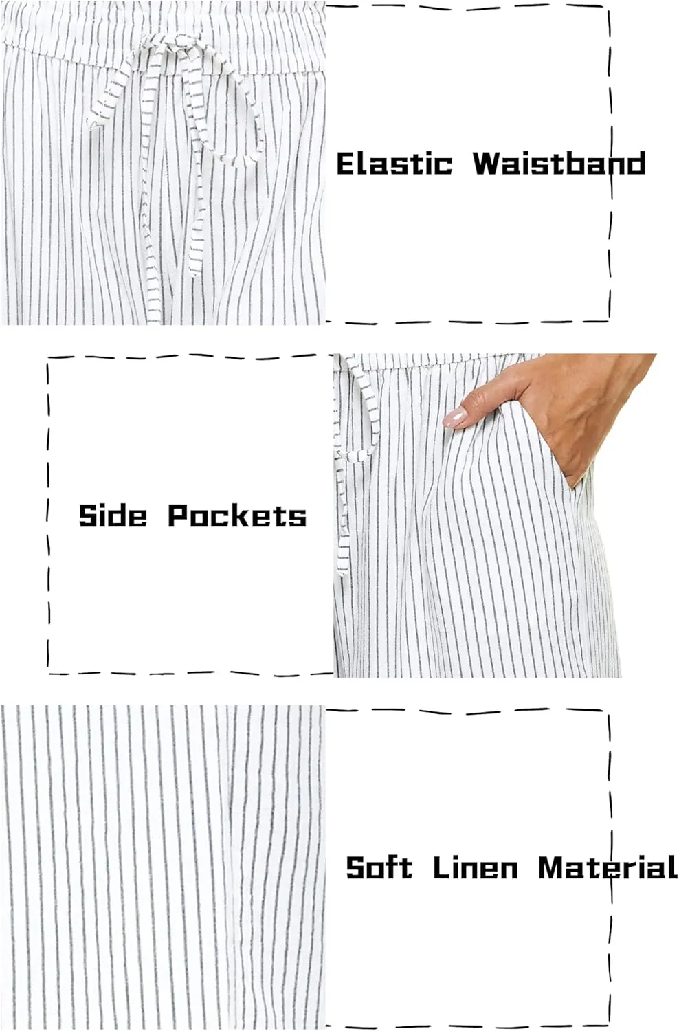 LNX Linen Pants for Women High Waisted Wide Leg Drawstring Casual Loose Pants with Pockets