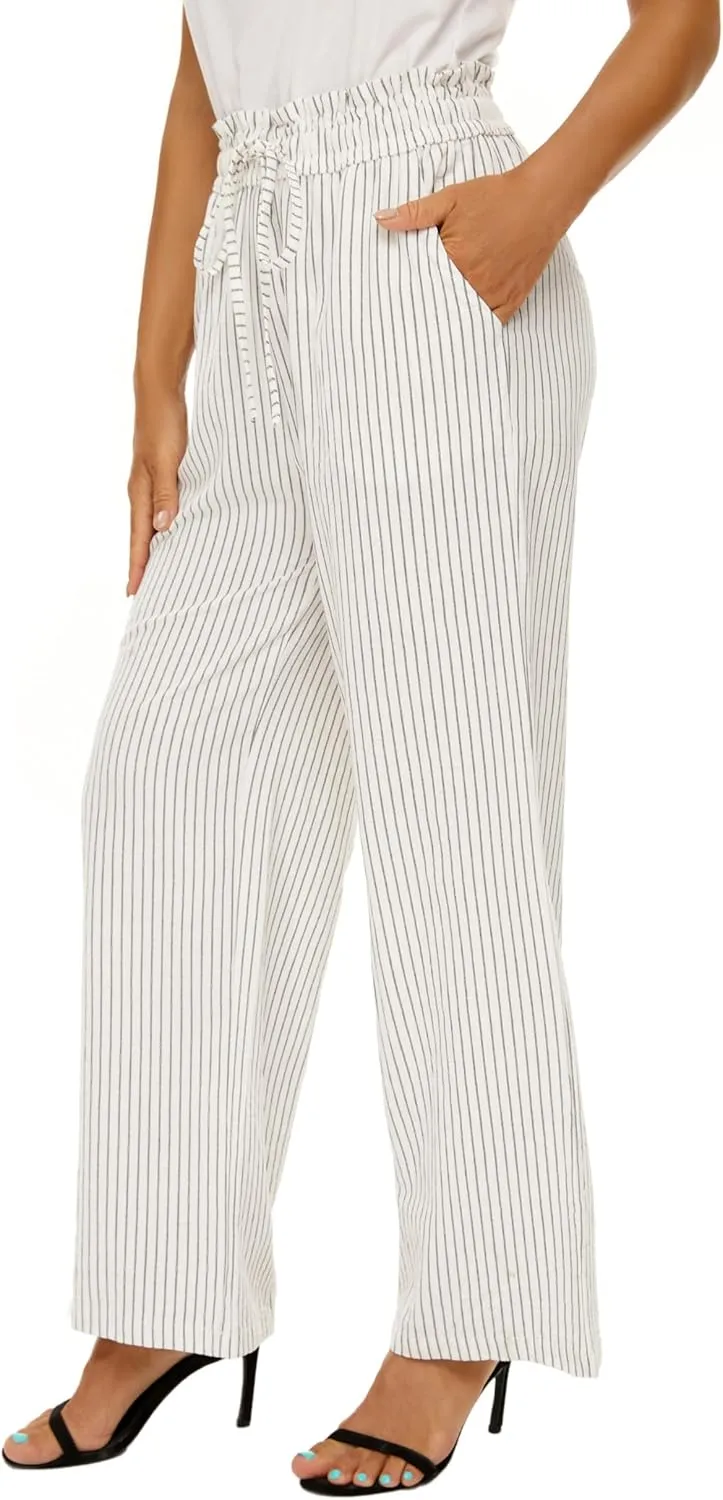 LNX Linen Pants for Women High Waisted Wide Leg Drawstring Casual Loose Pants with Pockets