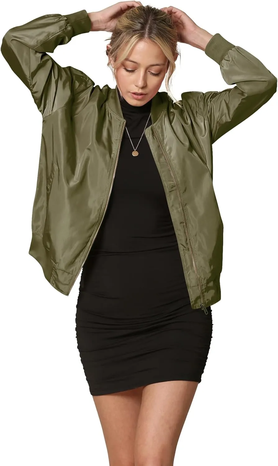 Lock and Love Women's Classic Lightweight Jacket Multi Pocket Windbreaker Bomber Jacket