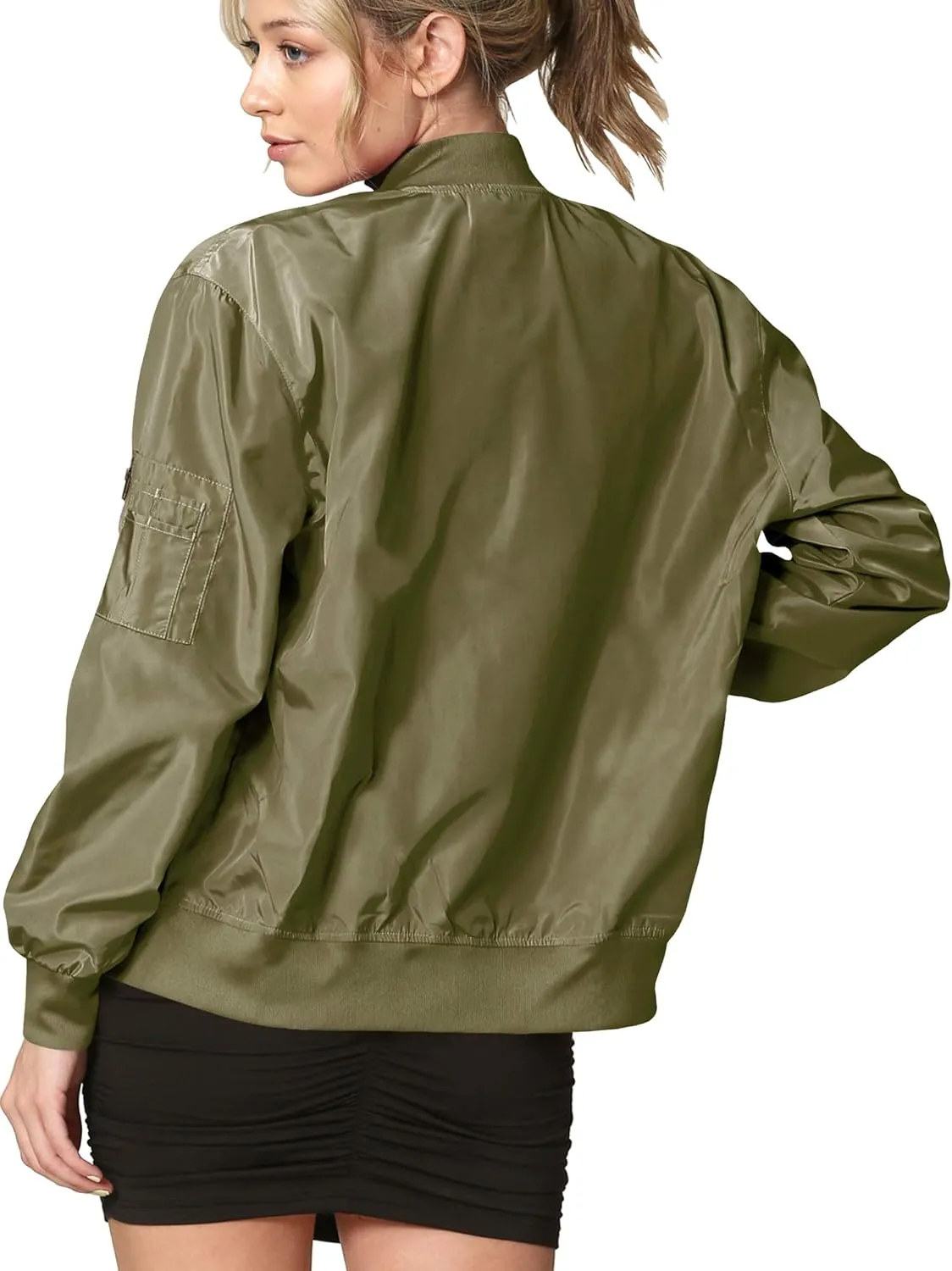 Lock and Love Women's Classic Lightweight Jacket Multi Pocket Windbreaker Bomber Jacket