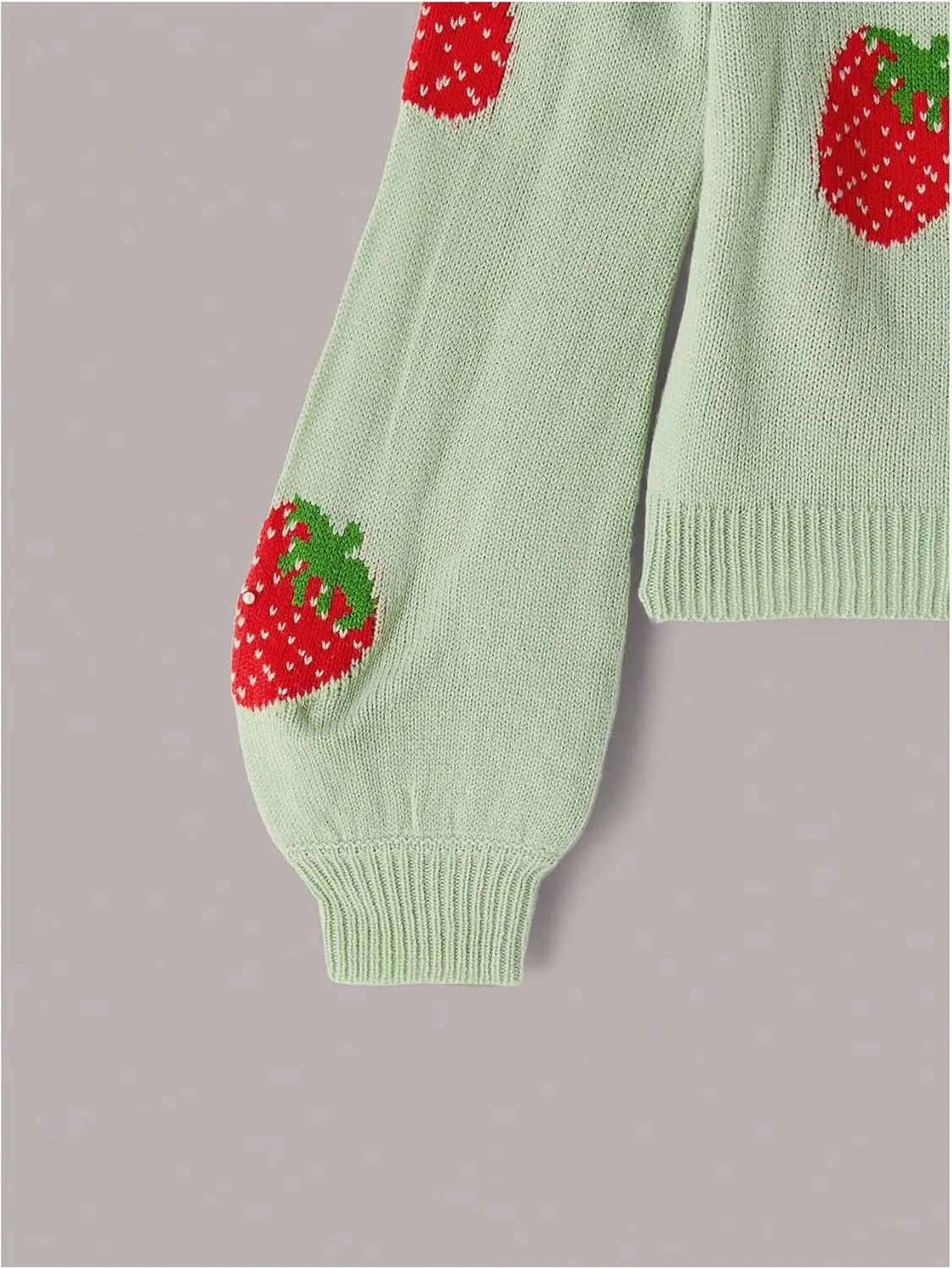 MakeMeChic Girl's Strawberry Print V Neck Button Down Cardigan Sweater Long Sleeve Cute Tops