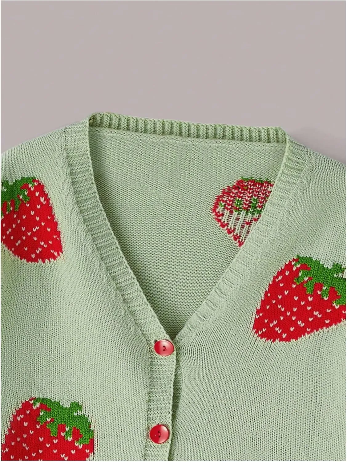MakeMeChic Girl's Strawberry Print V Neck Button Down Cardigan Sweater Long Sleeve Cute Tops
