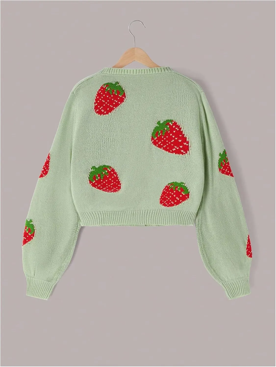 MakeMeChic Girl's Strawberry Print V Neck Button Down Cardigan Sweater Long Sleeve Cute Tops