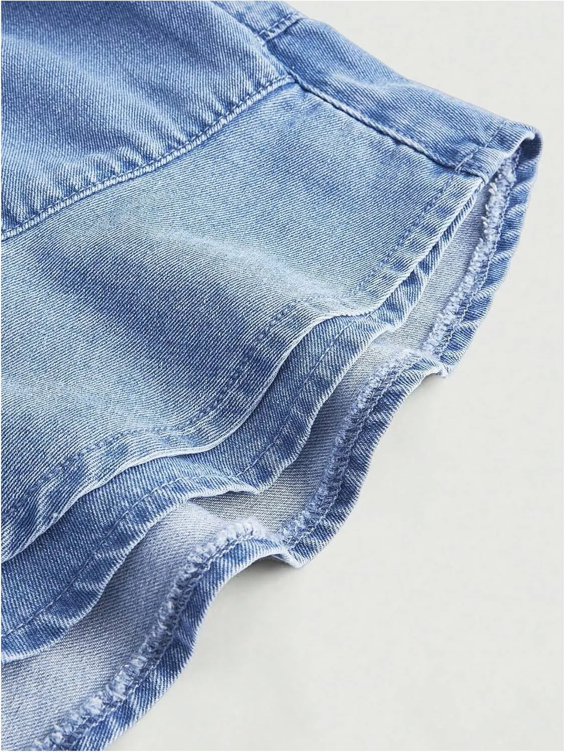 MakeMeChic Women's Plus Size Jean Shorts Elastic Waist Tiered Layer Denim Skorts