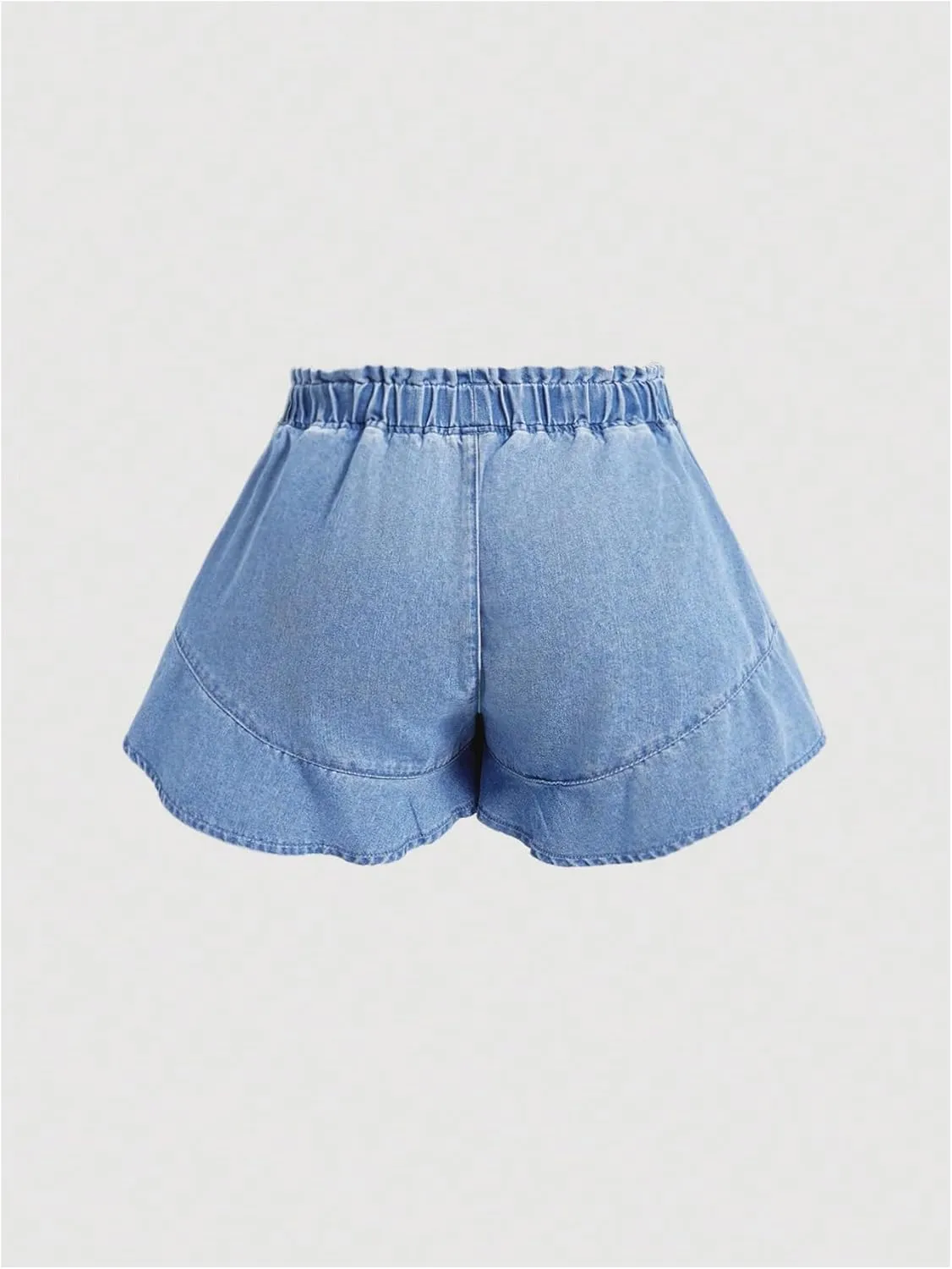 MakeMeChic Women's Plus Size Jean Shorts Elastic Waist Tiered Layer Denim Skorts