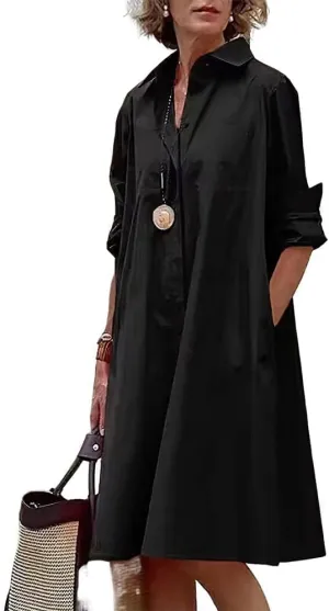 MARSVOVO Boho Dress for Women 2024 Plus Size Retro Button Down Loose Fit Floral Print Trendy Vacation Midi Shirt Dress