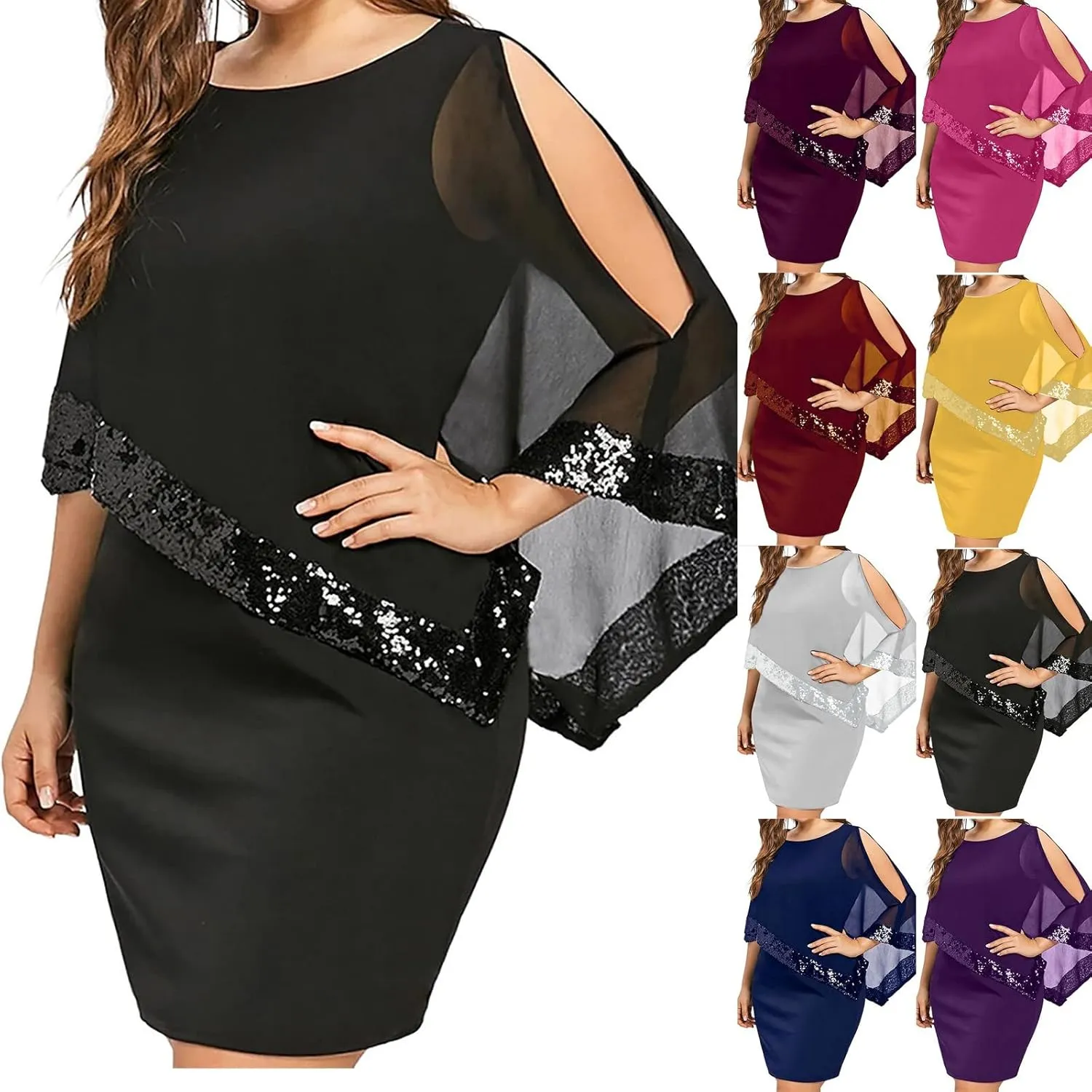 Maternity Dress, Women's Sleeveless Cape Dress with Chiffon Overlay Cocktail Formal Wedding Guest Dress