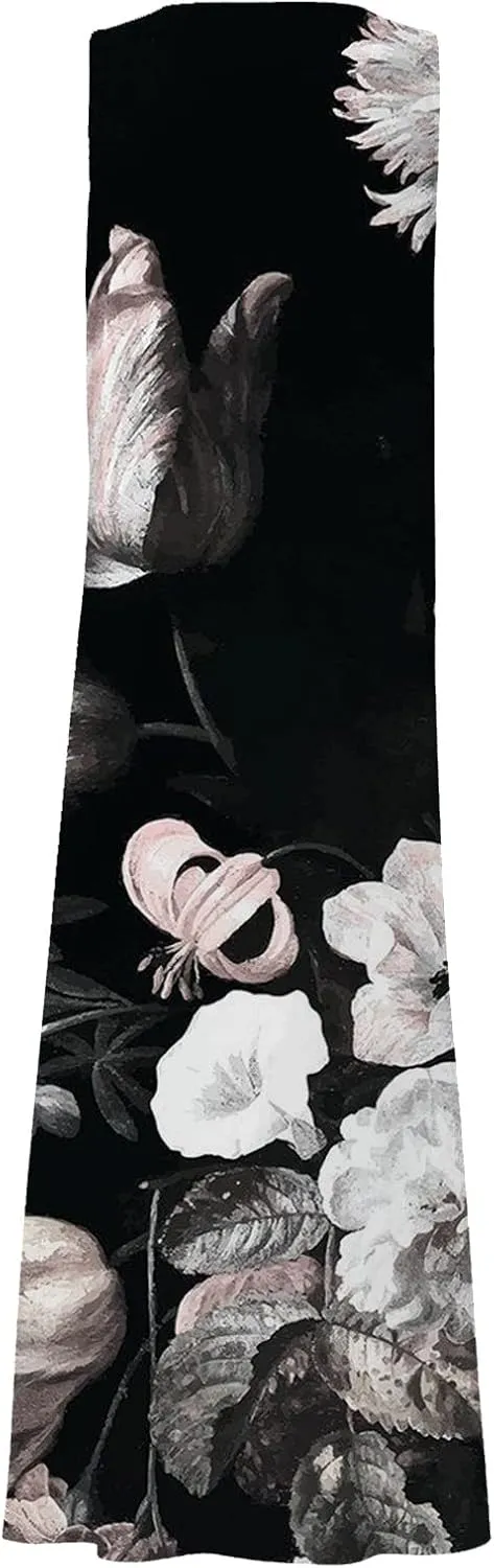 Maxi Dress for Women Cotton Linen Floral Print Casual Long Dress Flowy Sleeveless Round Neck Dresses with Pockets