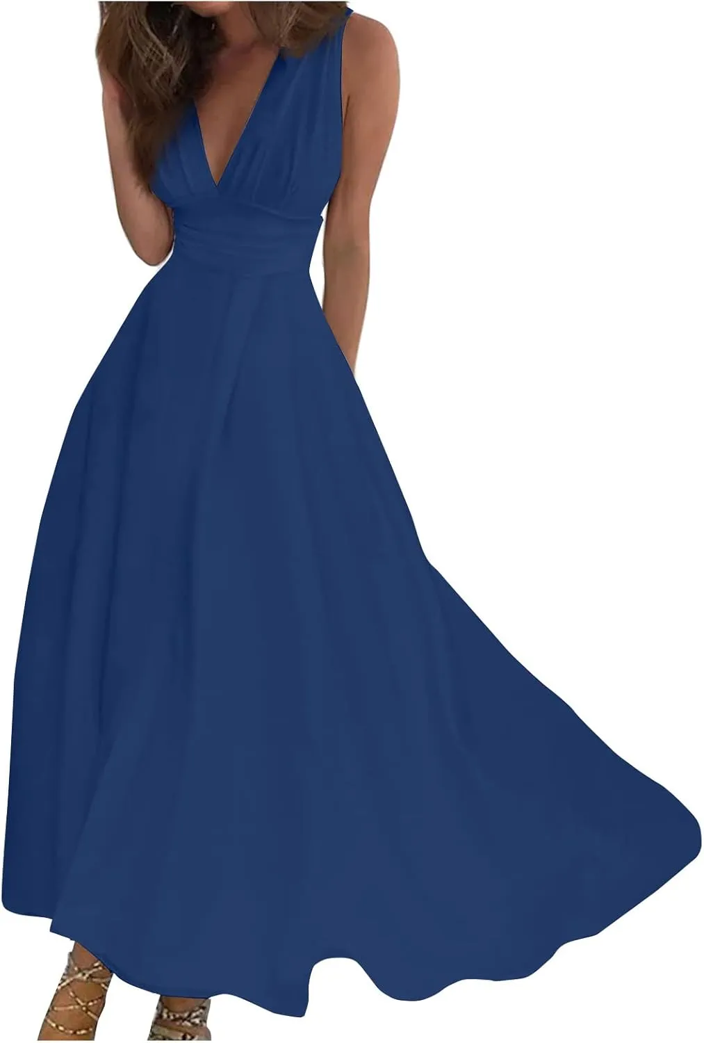 Maxi Dress for Women Deep V Neck Sleeveless Dresses High Waiste Printed Dress Flowy Summer Dresses Maxi Casual Dress