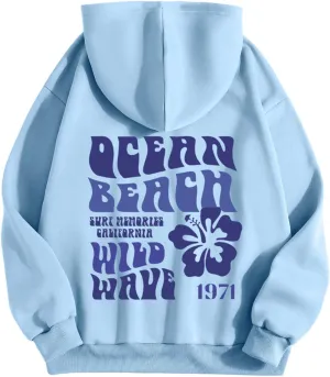 Meet Me At The Ocean Hoodies For Women Long Sleeve Hooded Sweatshirts With Pocket Drawstring Pullover Top Fall, Large