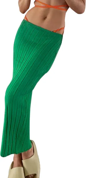Meladyan Women High Waist Knit Long Maxi Skirt Stretchy Solid Slim Midi Skirts Strapless Bodycon Beach Dress Cover Up