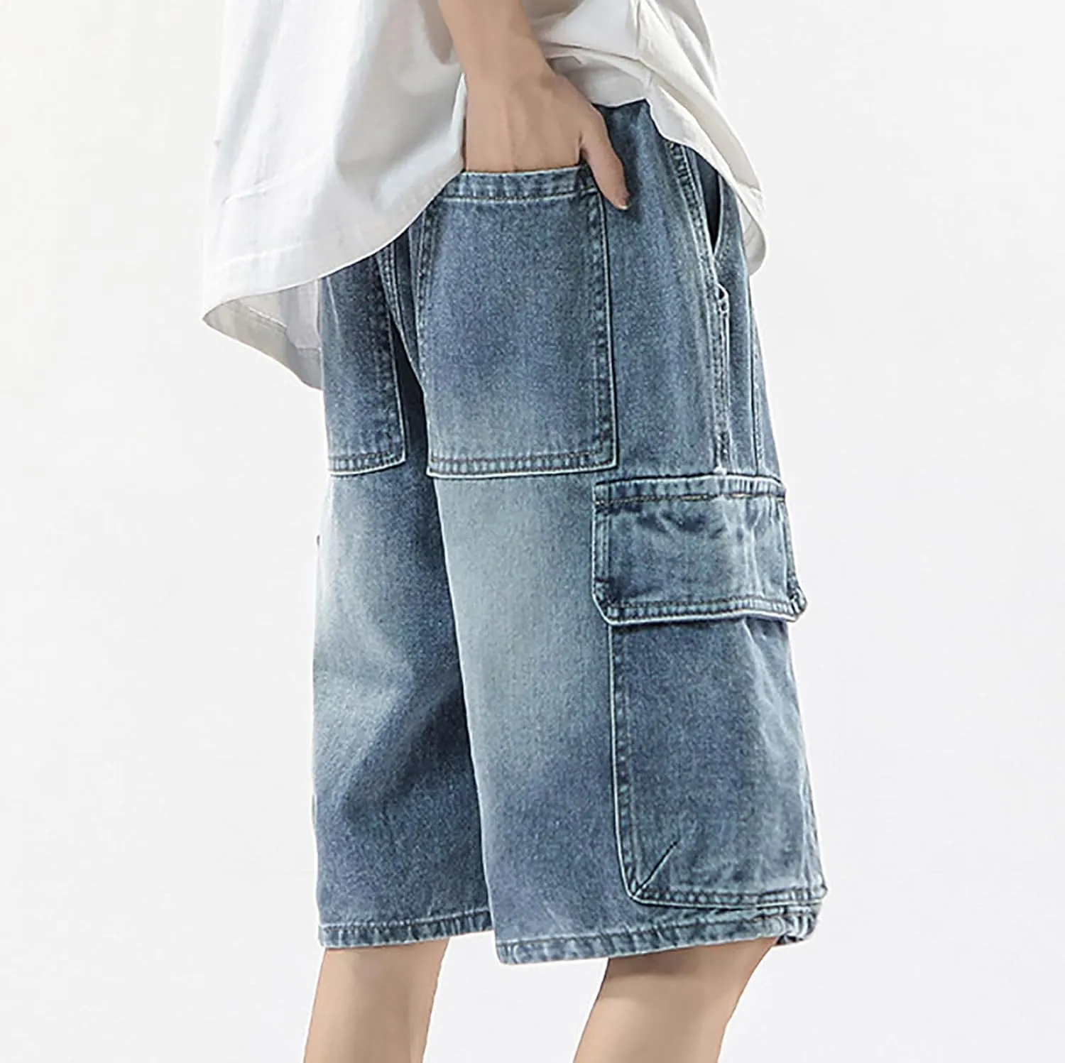 Men Baggy Jean Shorts Loose Fit Mid Denim Shorts Casual Summer Y2K Grunge Streetwear