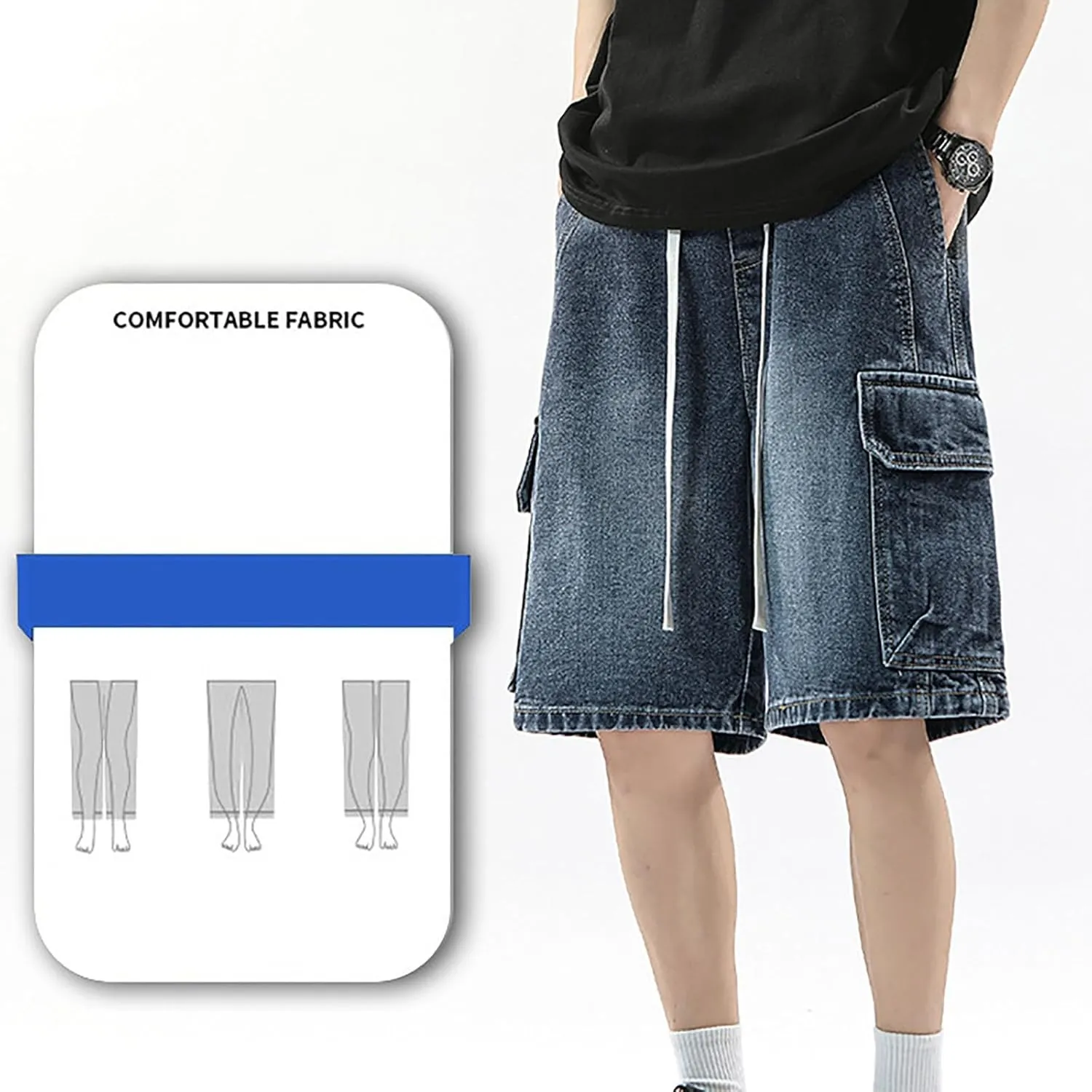 Men Baggy Jean Shorts Loose Fit Mid Denim Shorts Casual Summer Y2K Grunge Streetwear