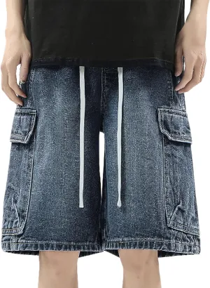Men Baggy Jean Shorts Loose Fit Mid Denim Shorts Casual Summer Y2K Grunge Streetwear