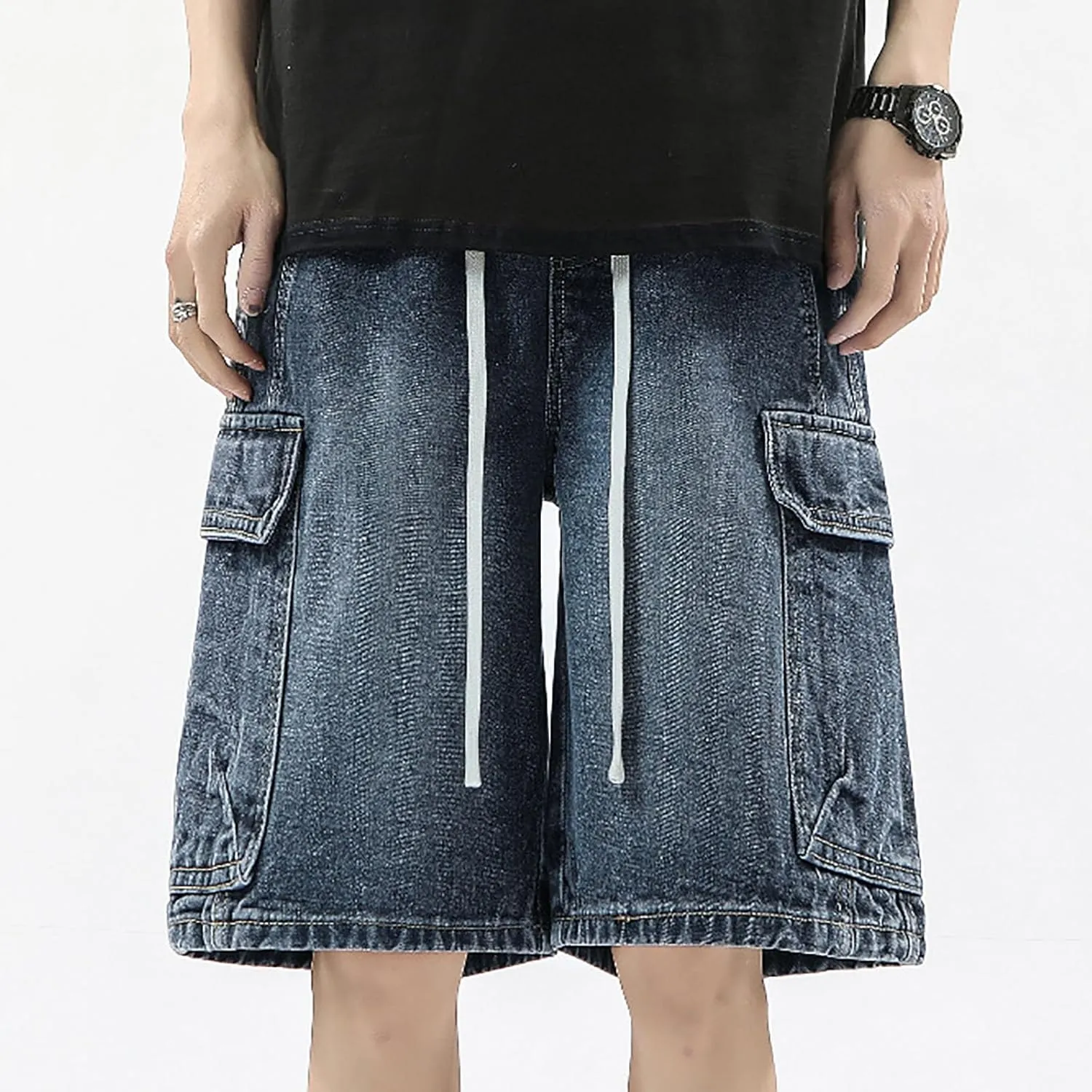 Men Baggy Jean Shorts Loose Fit Mid Denim Shorts Casual Summer Y2K Grunge Streetwear