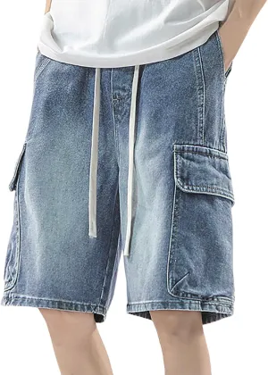 Men Baggy Jean Shorts Loose Fit Mid Denim Shorts Casual Summer Y2K Grunge Streetwear
