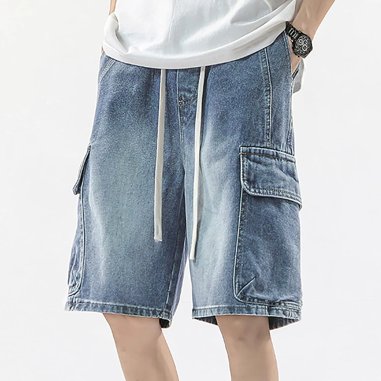 Men Baggy Jean Shorts Loose Fit Mid Denim Shorts Casual Summer Y2K Grunge Streetwear