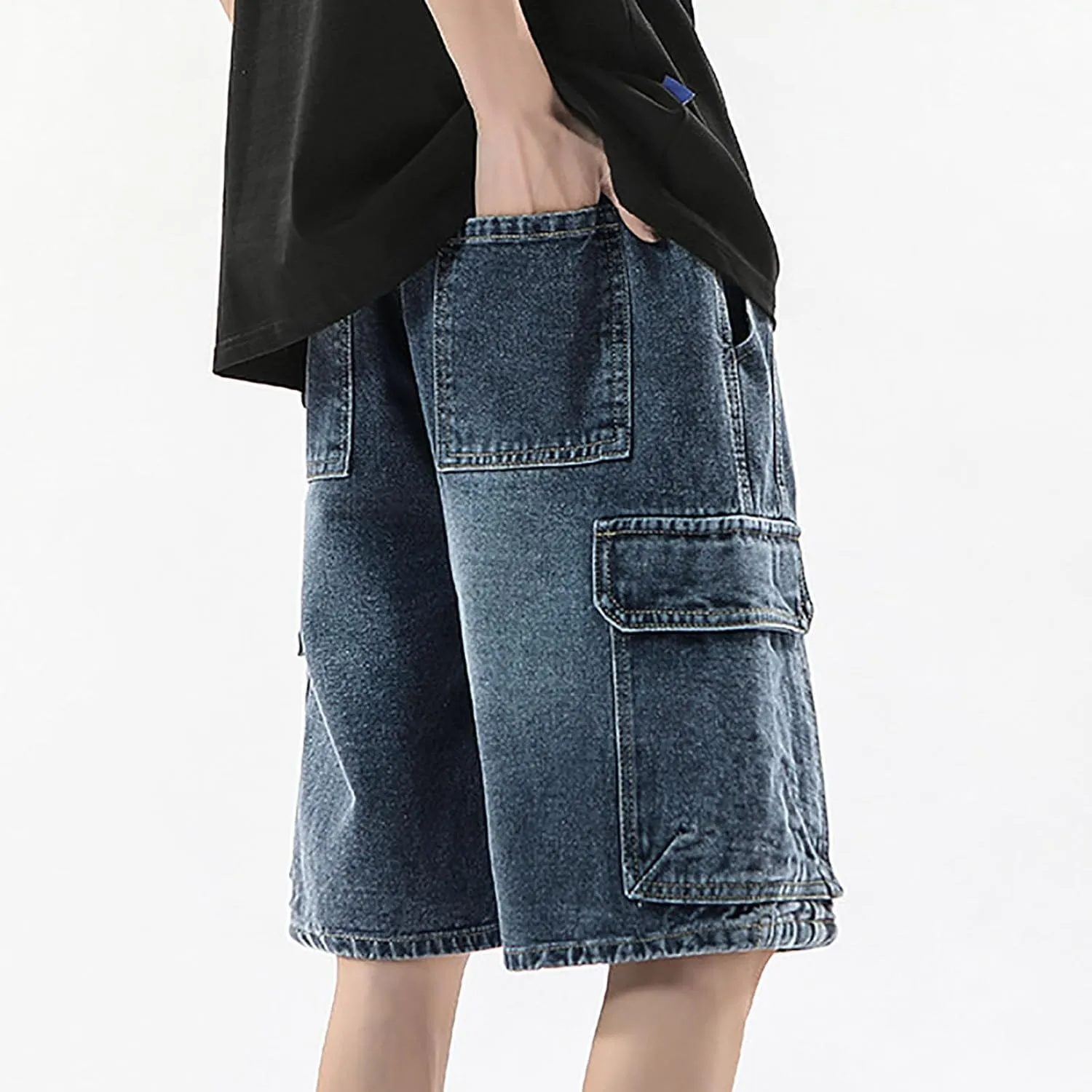 Men Baggy Jean Shorts Loose Fit Mid Denim Shorts Casual Summer Y2K Grunge Streetwear