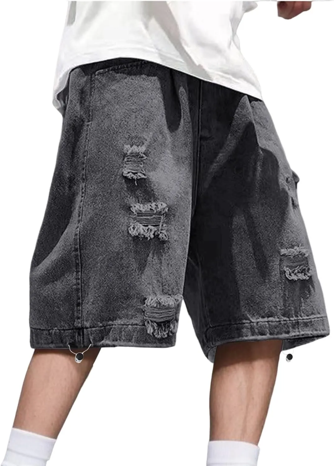 Mens Baggy Jean Shorts Loose Fit Below Knee Denim Shorts Summer Casual Y2K Streetwear Clothes