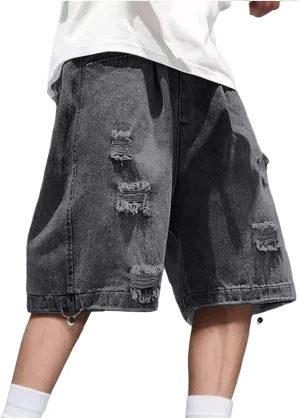 Mens Baggy Jean Shorts Loose Fit Below Knee Denim Shorts Summer Casual Y2K Streetwear Clothes