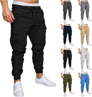 Mens Cargo Pants Slim Fit Drawstring Stretch Joggers Tapered Causal Fashion Solid Athletic Sweatpants Fall Trousers