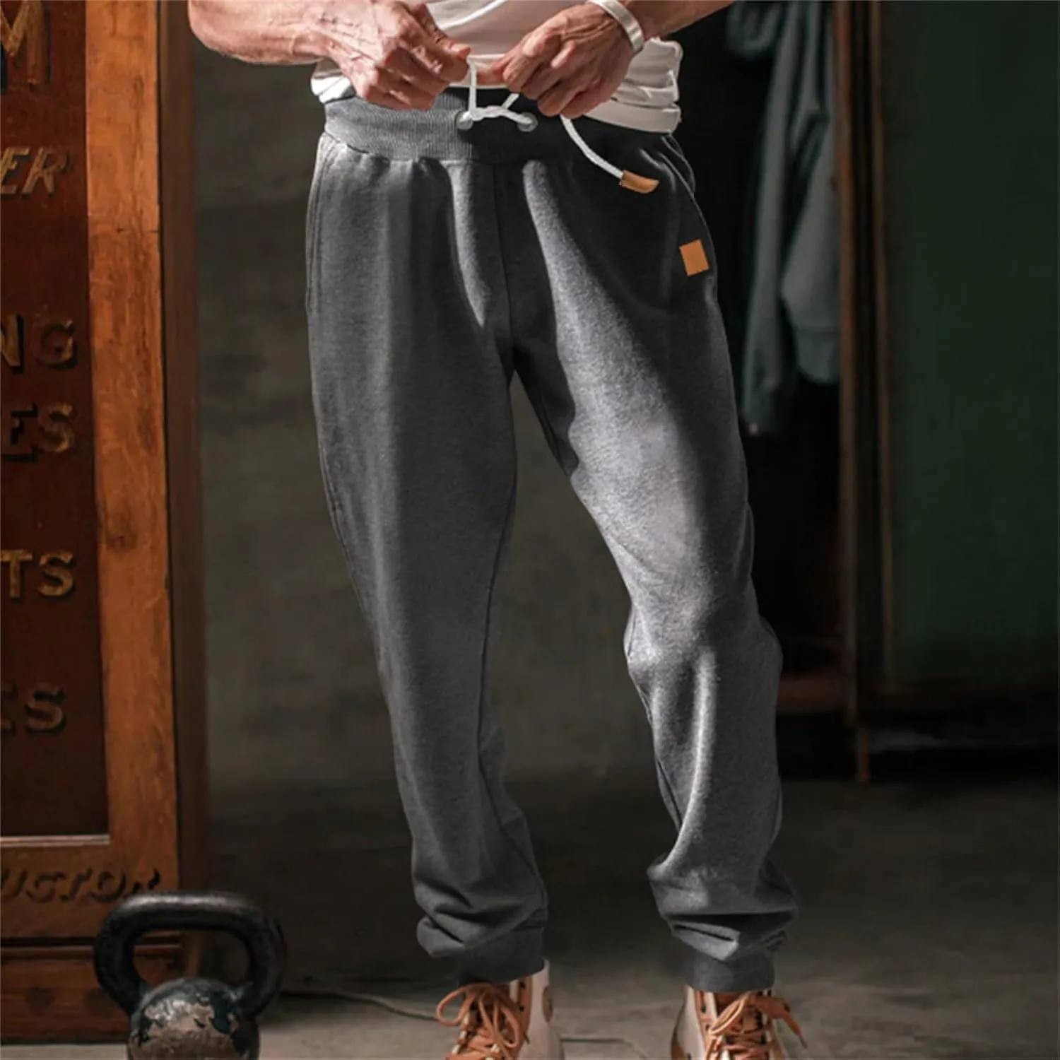 Mens Casual Cotton Sweatpants Stretch Elastic Waist Joggers Athletic Gym Pants Hiking Hunting Work Trousers