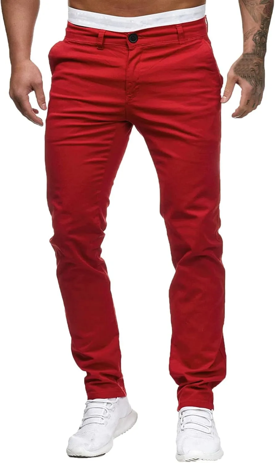 Men's Casual Slim Pants Solid Color Mid Trousers Fashion Joggers Sports Pants Hiking Trousers Gym Sweatpants