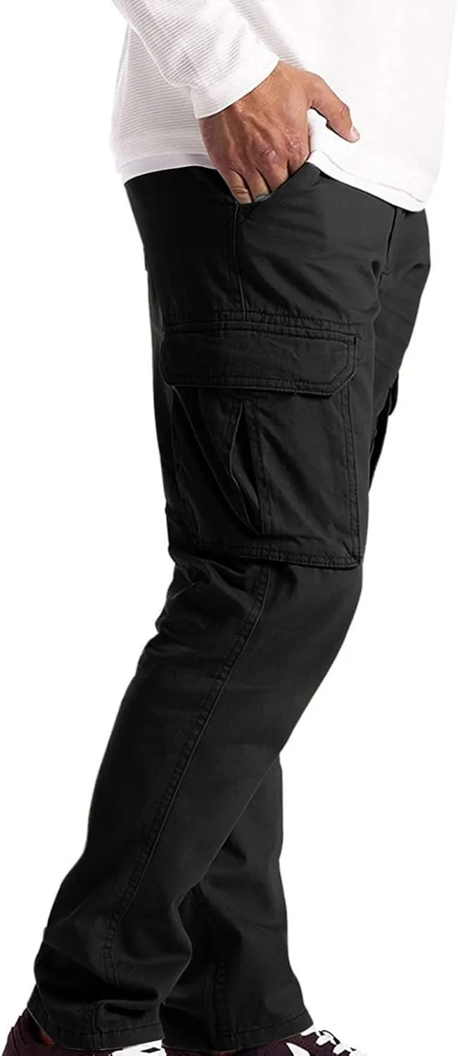 Men's Causal Cotton Cargo Pants,Loose-Fit Comfy Classic Lightweight Daily Wear with Multi-Pocket Athletic Joggers