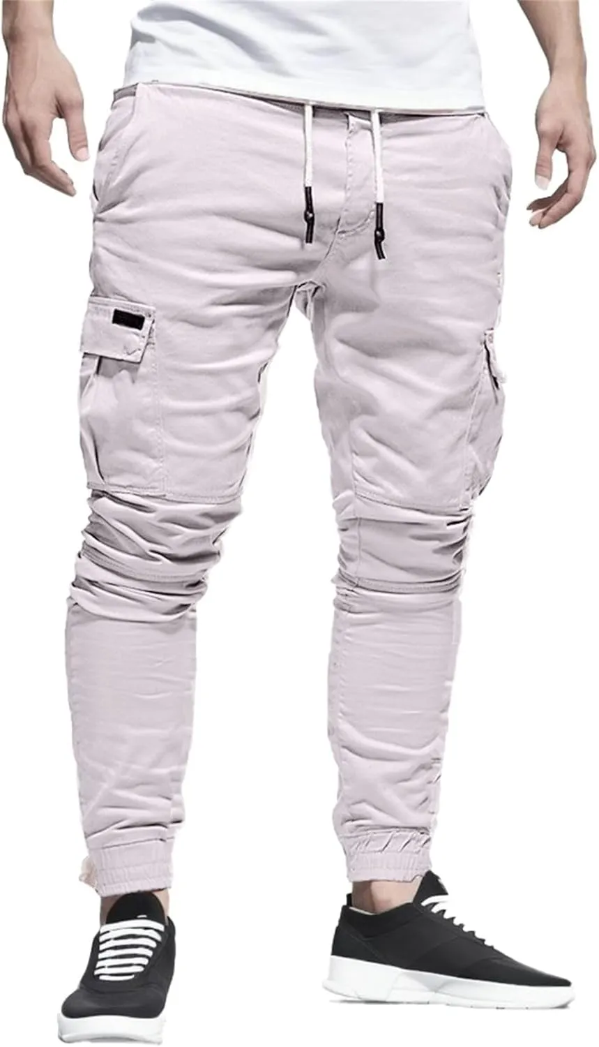 Men's Fashion Sport Sweatpants Drawstring Elastic Waist Slim Fit Joggers Hiking Trousers Athletic Pants Overalls