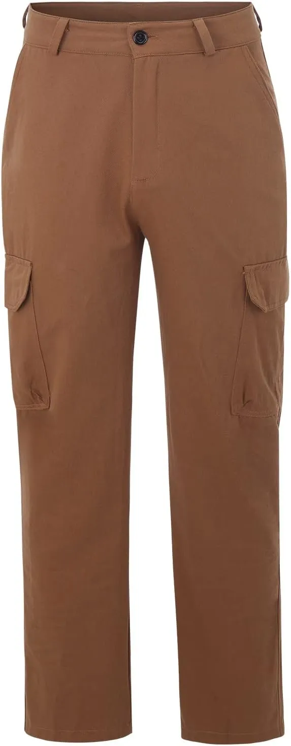Mens Linen Cargo Pants Premium Relaxed Fit Straight Leg Pants Trousers Mens Cargo Dress Pants Solid Color Overalls