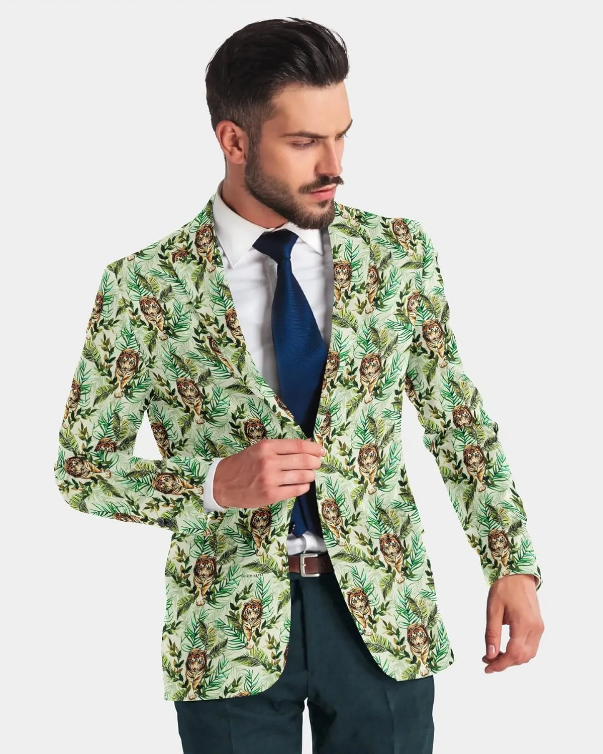 Men's Printed Blazer 2 Button Long Sleeve Regular Fit Suit Jacket Business Lightweight Casual Sport Coat