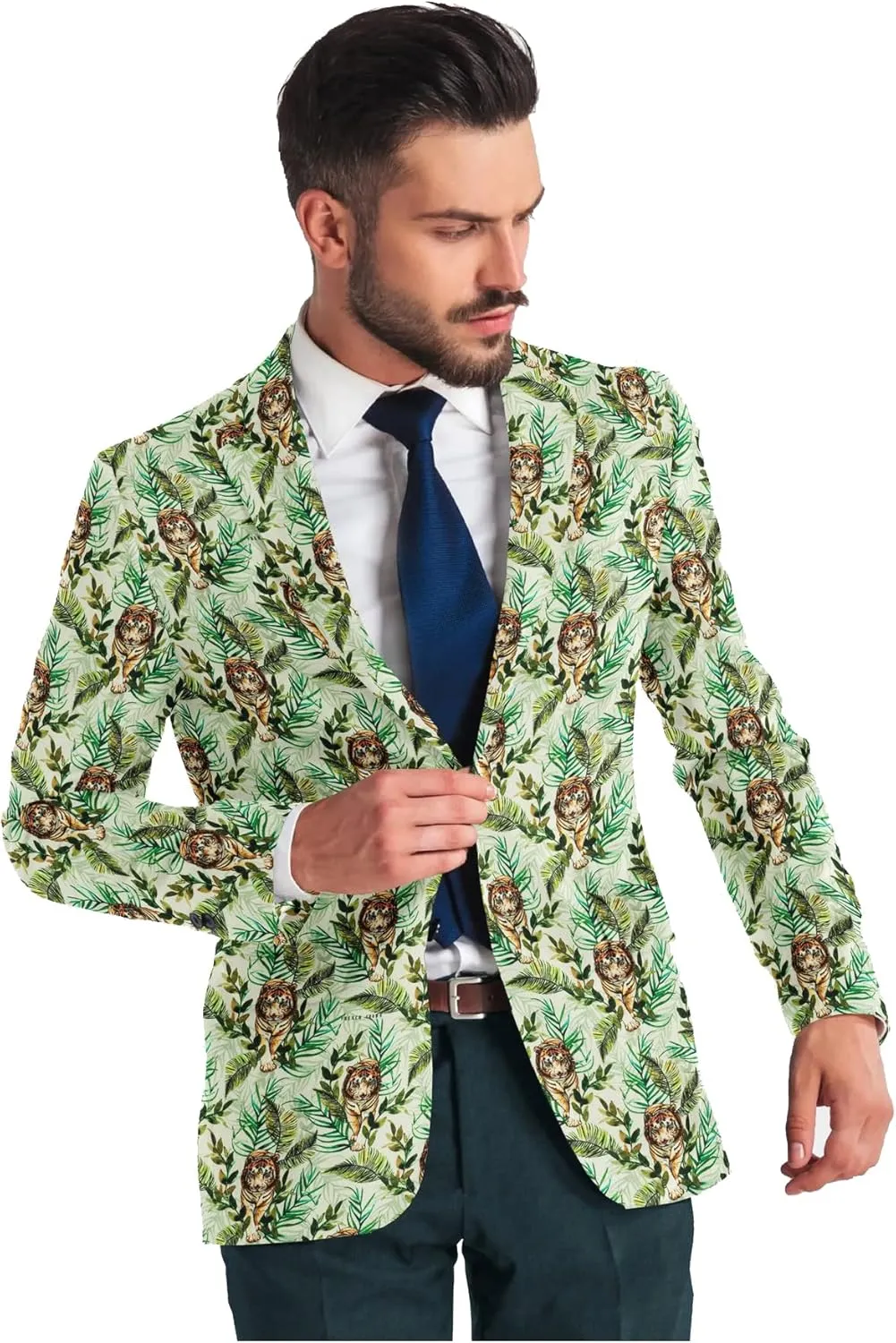 Men's Printed Blazer 2 Button Long Sleeve Regular Fit Suit Jacket Business Lightweight Casual Sport Coat