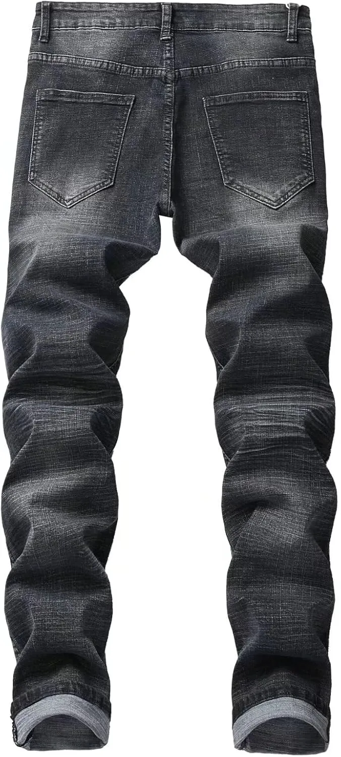 Men's Ripped Skinny Slim Fit Stretch Distressed Destroyed Jeans Denim Pants