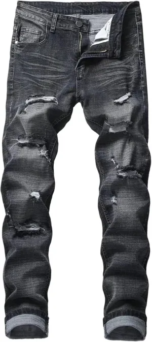 Men's Ripped Skinny Slim Fit Stretch Distressed Destroyed Jeans Denim Pants