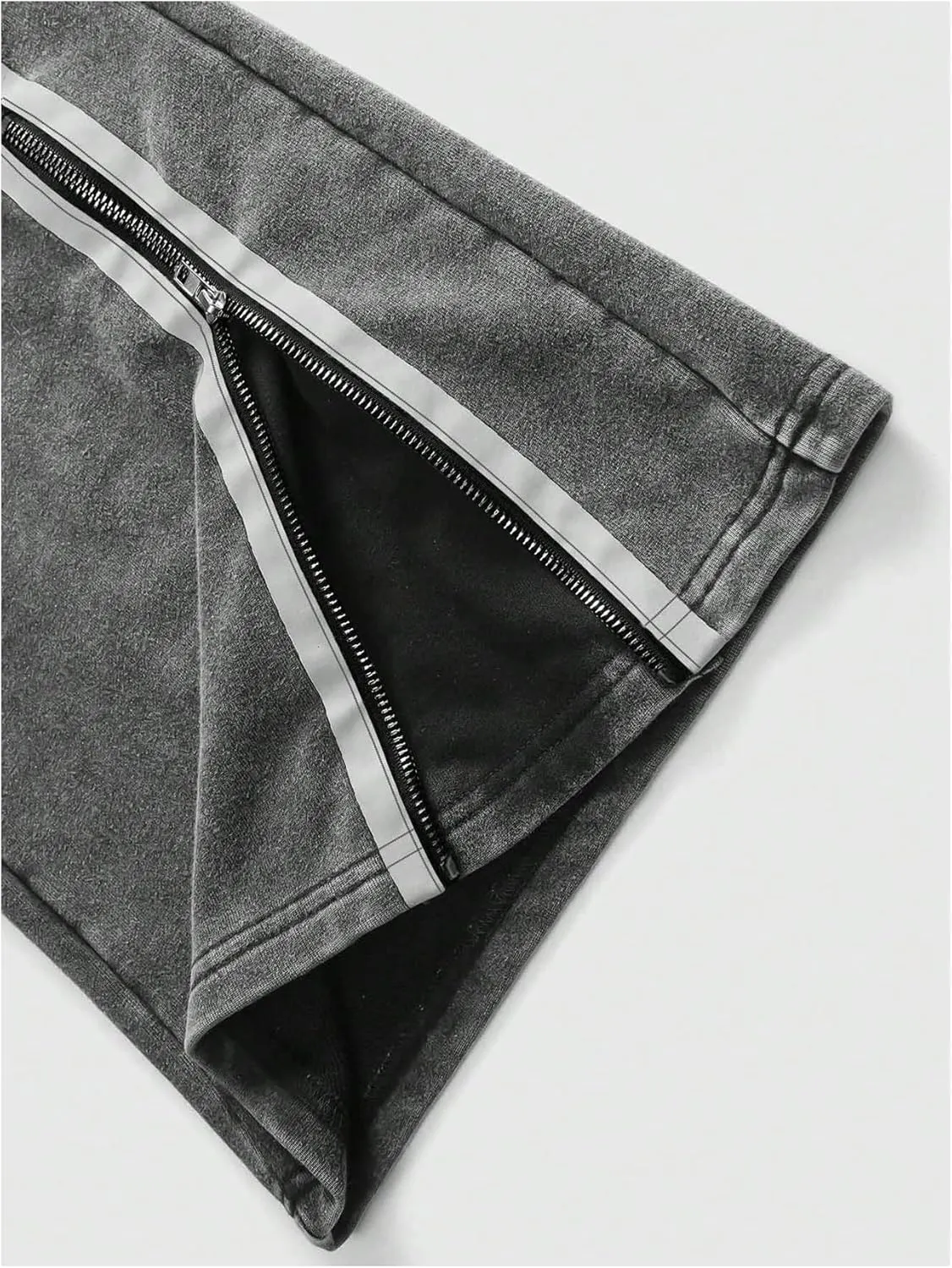 Men's Side Stripe Sweatpants Zipper Design Jogger Pants Drawstring Waist Wide Leg Trousers