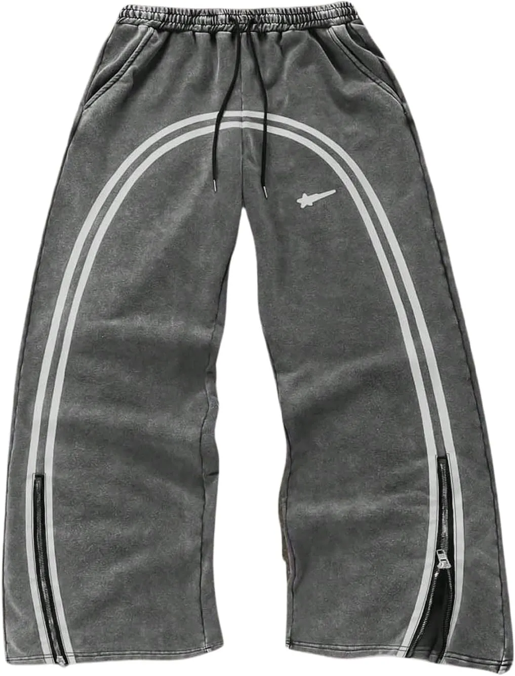 Men's Side Stripe Sweatpants Zipper Design Jogger Pants Drawstring Waist Wide Leg Trousers